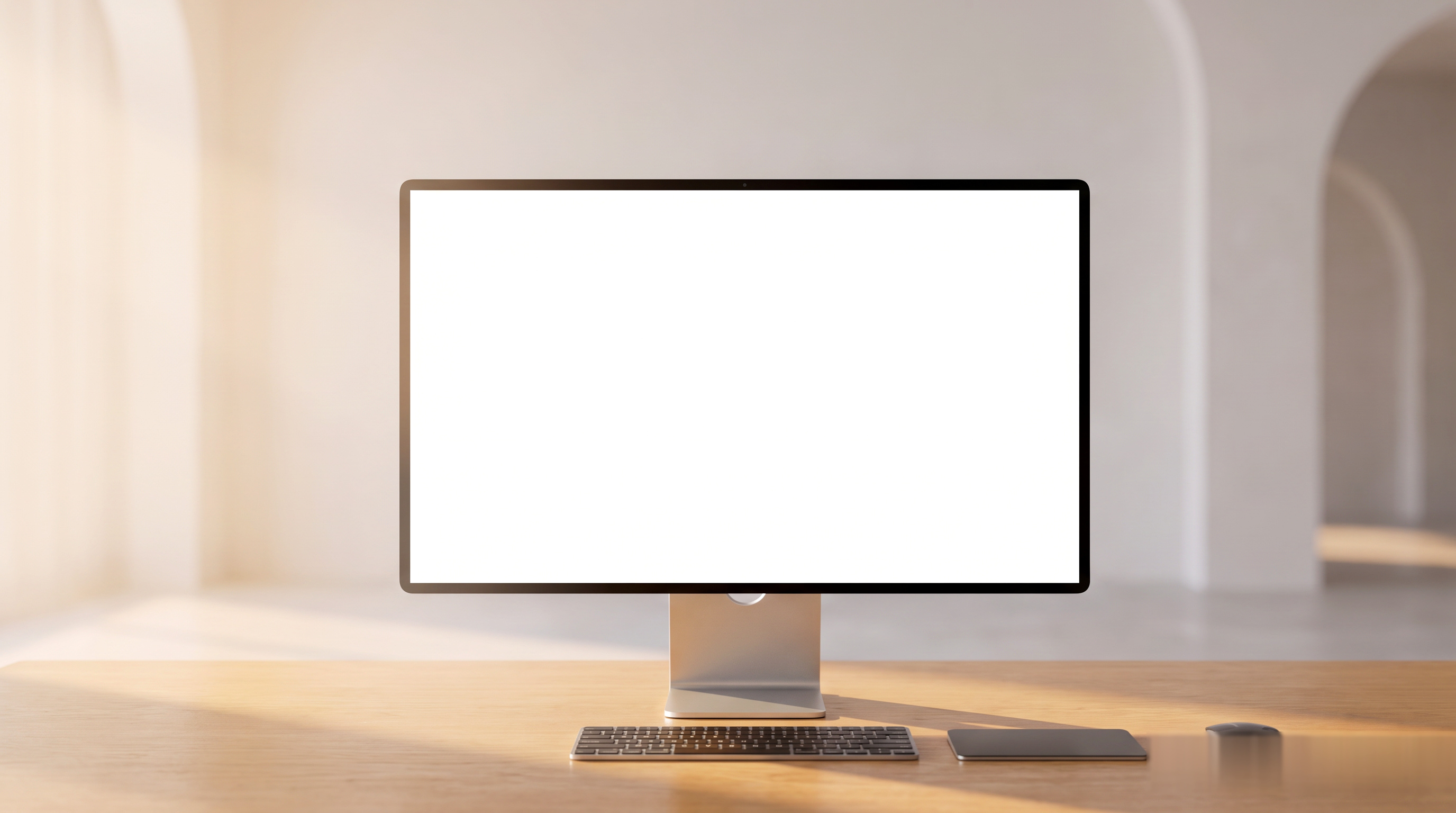 Monitor sobre uma mesa de madeira exibindo o sistema InovaOdonto